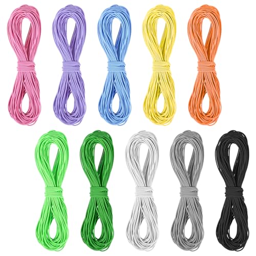 10 Farben Gummiband für Armbänder, Elastisches Band für Armbänder Pro Rolle 20 m X 0,8 mm, Gummiband Nähen, Gummischnur, Armband Schnur, Perlenschnur, DIY Handgemachter Draht, 200 m Insgesamt von ROOMHUAWAY