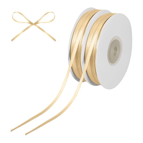 2 Rollen Satinband Gold, 91m X 3mm Geschenkband, Schleifenband Gold, Deko Band, für Hochzeit, Geburtstag, Taufe, Weihnachten Geschenkverpackungen und Basteldekoration 2 Rollen Satinband Gold, 91m X 3mm Geschenkband, Schleifenband Gold, Deko Band, für Hochzeit, Geburtstag, Taufe, Weihnachten Geschenkverpackungen und Basteldekoration von ROOMHUAWAY