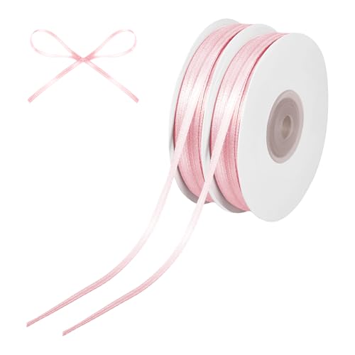 2 Rollen Satinband Rosa, 91m X 3mm Geschenkband, Schleifenband Rosa, Eukalyptus Deko Band, für Hochzeit, Geburtstag, Taufe, Weihnachten Geschenkverpackungen und Basteldekoration von ROOMHUAWAY
