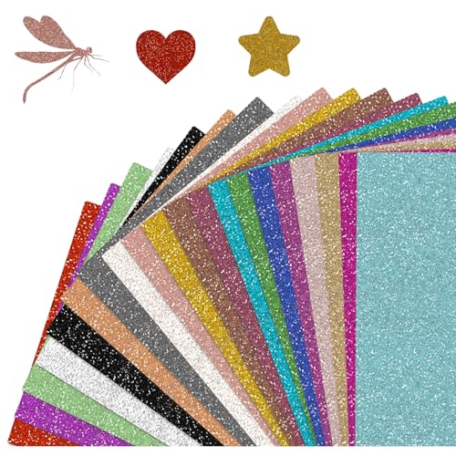 20 Blatt Glitzerpapier zum Basteln, 20 Farben Tonpapier A4 Bunt Glitzer, Bastelpapier, Pappe Zum Basteln, Buntes Papier, für Produktverpackungen, Kunsthandwerk, Szenengestaltung 20 Blatt Glitzerpapier zum Basteln, 20 Farben Tonpapier A4 Bunt Glitzer, Bastelpapier, Pappe Zum Basteln, Buntes Papier, für Produktverpackungen, Kunsthandwerk, Szenengestaltung von ROOMHUAWAY