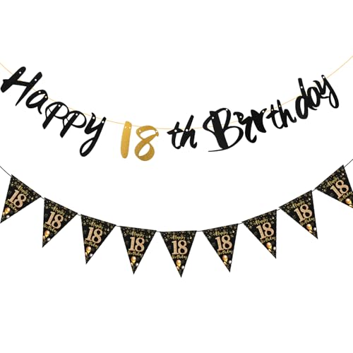 30 geburtstag deko - Banner，deko 30. geburtstag mann und frau, Schwarz Gold Geburtstagsparty 30. Jahre alt Pull Flag Wimpel für männer und frauen 30 Jahre von ROOMHUAWAY