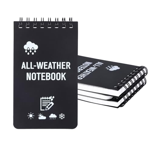 4 Stück Schwarz Wasserdichtes Notizbuch, Tragbar block mit Top-Spirale, Notizbuch Klein als Allwetter-Notizblöcke, Wasserdichte Notizblock Klein, für Outdoor-Aktivitäten, Taktische Kurzschrift von ROOMHUAWAY