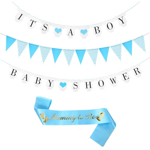 Blaue Babyparty-Dekorationen, Babyparty-Banner, Geschlechtsoffenbarungsdekoration enthält "It's a Boy" Banner, Schärpe für werdende Mütter und rosa Wimpel, als Party-Dekoration oder Foto-Requisite Blaue Babyparty-Dekorationen, Babyparty-Banner, Geschlechtsoffenbarungsdekoration enthält "It's a Boy" Banner, Schärpe für werdende Mütter und rosa Wimpel, als Party-Dekoration oder Foto-Requisite von ROOMHUAWAY