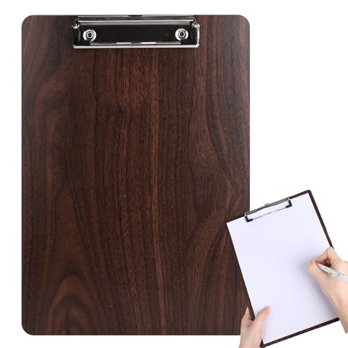 Klemmbrett A4 Holz, Klemmbretter A4, Multifunktionale Schreibtafelklammer aus Holz mit Edelstahlklammer, A4-Schreibtafel, Clipboard, Schreibblock, Multifunktionale Schreibtafel (Walnut) von ROOMHUAWAY