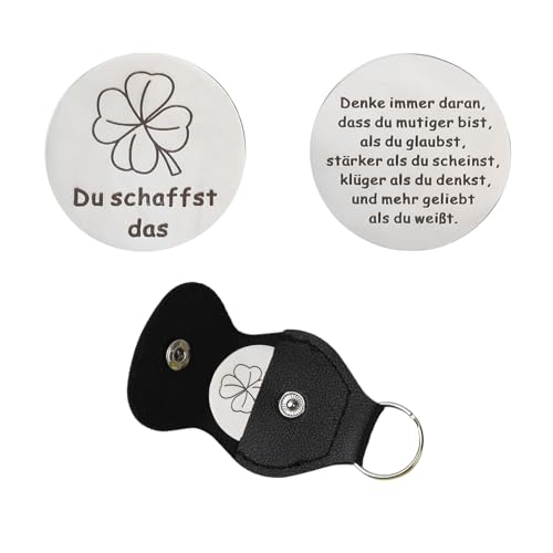 Schlüsselanhänger Glücksbringer, glücksmünze, Glücksbringer Prüfung, Vierblättriges Kleeblatt Leder Schlüsselanhänger für Einschulung, Abitur, aufmunterung geschenke Schlüsselanhänger Glücksbringer, glücksmünze, Glücksbringer Prüfung, Vierblättriges Kleeblatt Leder Schlüsselanhänger für Einschulung, Abitur, aufmunterung geschenke von ROOMHUAWAY