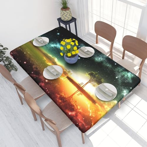 ROOZEE Anime Sky bedruckte rechteckige Tischdecke mit elastischen Kanten, 122 cm, Polyester, wasserdicht, für Esszimmer, Küche, Picknick von ROOZEE
