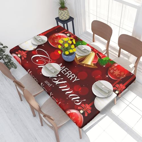 ROOZEE Rechteckige Tischdecke mit Weihnachtskugel, goldfarbene Glocke, bedruckt, mit elastischem Rand, 122 cm, Polyester, wasserdicht, für Esszimmer, Küche, Picknick ROOZEE Rechteckige Tischdecke mit Weihnachtskugel, goldfarbene Glocke, bedruckt, mit elastischem Rand, 122 cm, Polyester, wasserdicht, für Esszimmer, Küche, Picknick von ROOZEE