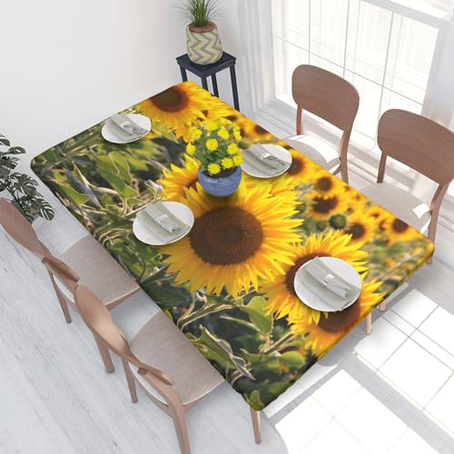 ROOZEE Rechteckige Tischdecke mit gelbem Sonnenblumen-Motiv, mit elastischem Rand, 122 cm, Polyester, wasserdicht, für Esszimmer, Küche, Picknick von ROOZEE
