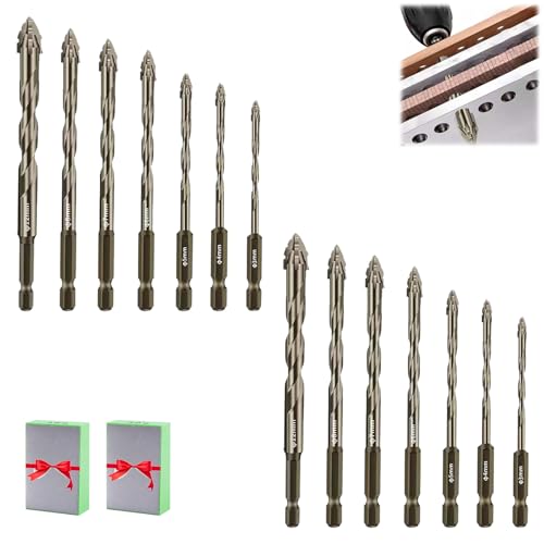 Relaxrich Bohrer, Hochfester 4-schneidiger Exzenterbohrersatz mit Wellenschliff, 4-schneidiger Exzenterbohrer für Stahl, Trockenexzenterbohrer, für Beton, Fliesen, Glas, Metall usw. (2 Set) von ROPTINK