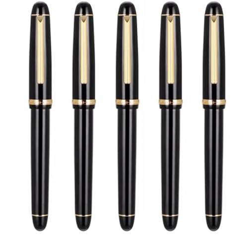 RORFFK 1–5 Stück Metall-Füllfederhalter, Schwarz / Gold, EF F M, Iridium-Feder, Schule, Bürobedarf, Tintenstifte, Geschenk, Schreibwaren (5 Stück X350,F) von RORFFK