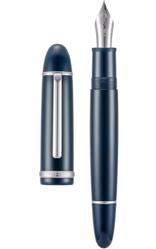 RORFFK Farbenfroher Füllfederhalter aus Kunstharz, 0,5 mm, feine Spitze, glattes Schreiben, elegantes Schreibwaren, Geschenk-Stifte für Bürobedarf (dunkelblau, silberfarbener Clip, F) von RORFFK