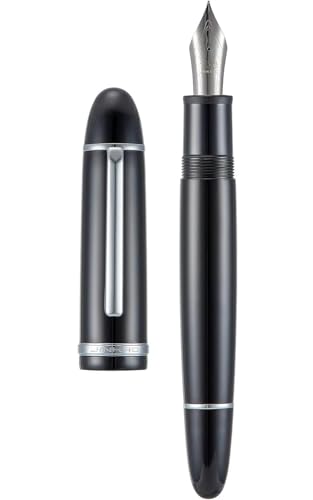 RORFFK Farbenfroher Füllfederhalter aus Kunstharz, 0,5 mm, feine Spitze, glattes Schreibwaren, Geschenk, Stifte für Bürobedarf (schwarzer, silberfarbener Clip, EF) von RORFFK