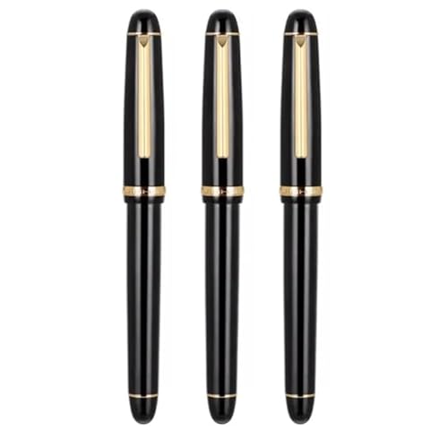 RORFFK Metall-Füllfederhalter, Schwarz / Gold, EF F M, Iridium-Feder, Schule, Bürobedarf, Tintenstifte, Geschenk, Schreibwaren (3 Stück x 350, M) von RORFFK