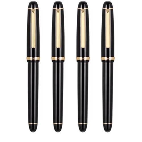 RORFFK Metall-Füllfederhalter, Schwarz / Gold, EF F M, Iridium-Feder, Schule, Bürobedarf, Tintenstifte, Geschenk, Schreibwaren (4 Stück x 350, M) von RORFFK