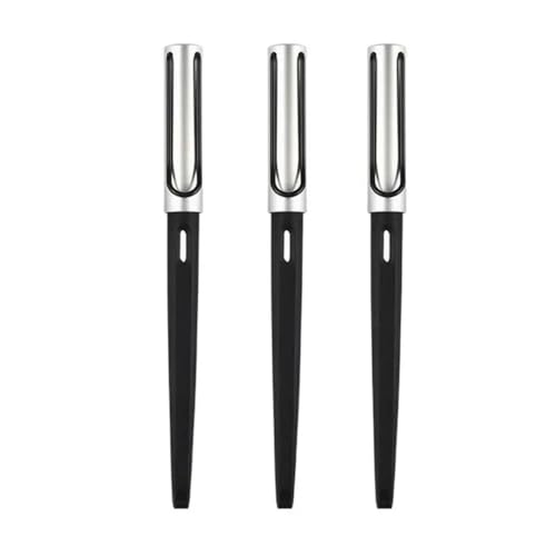 RORFFK Modische lange Füllfederhalter, 18 cm, mit rotem großem Clip, EF/F extra feine Spitze, zum Schreiben, Schwarz/Silber/Weiß (3 Stück, Silber, gebogene Spitze), 3 Stück von RORFFK