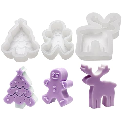 ROROJOYMA 3 Stück Weihnachtsbaum Kerzenform, Elch Kerze Silikonform, Lebkuchenmann Kerze Silikonform, Weihnachten DIY Silikon Kerzen Gießform für die Herstellung von Seife, Aromasteinen, Schokolade ROROJOYMA 3 Stück Weihnachtsbaum Kerzenform, Elch Kerze Silikonform, Lebkuchenmann Kerze Silikonform, Weihnachten DIY Silikon Kerzen Gießform für die Herstellung von Seife, Aromasteinen, Schokolade von ROROJOYMA