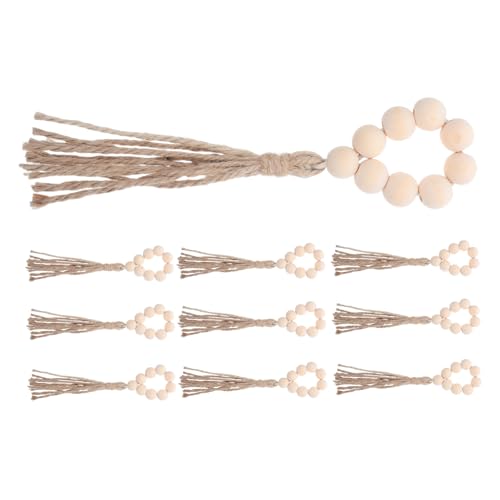 RORPOIR 10 Stück Holzperlen-Girlande mit Quasten Rustikal Handgefertigt Natürliche Holzperlen Elastische Makramee-aufhängung Vielseitige Boho Wand Tischdeko für Landhausstil und RORPOIR 10 Stück Holzperlen-Girlande mit Quasten Rustikal Handgefertigt Natürliche Holzperlen Elastische Makramee-aufhängung Vielseitige Boho Wand Tischdeko für Landhausstil und von RORPOIR