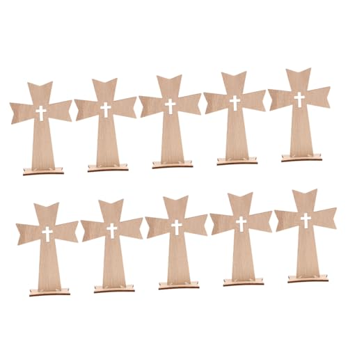 RORPOIR 10 Stück Teiliges Holz-kreuz mit Ständer Dekorative Jesus Altar Kreuze für Tisch Stabile Religiöse Holz-kreuze für Zuhause Kirchen-dekoration Kompakte Christliche Kunst von RORPOIR