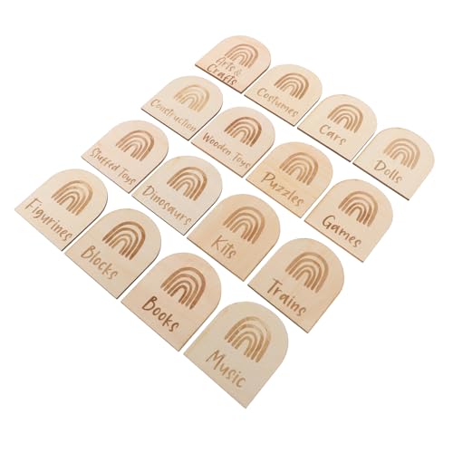RORPOIR 16 Stück Holz-etiketten Für Spielzeug-aufbewahrungsboxen, Spielzeug-organisationsetiketten, Behälteretiketten Für Kinder, Spielzeuganhänger, Spielzimmer, Schlafzimmer-organizer von RORPOIR