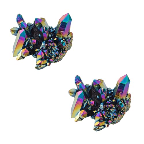 RORPOIR 2 Stück Natürliche Kristallcluster Bunte Regenbogenveredlung Natürliche Edelsteine DIY Schmucksteine Raumdekoration Feng Shui Steine von RORPOIR