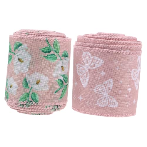 RORPOIR 2 Stück Schmetterlingsband geschenkband bastelmaterial Magnolienband für Party Blumenband aus Polyester Frühlingsbutterband Frühlingsband für DIY Magnolienband zum Wickeln von RORPOIR