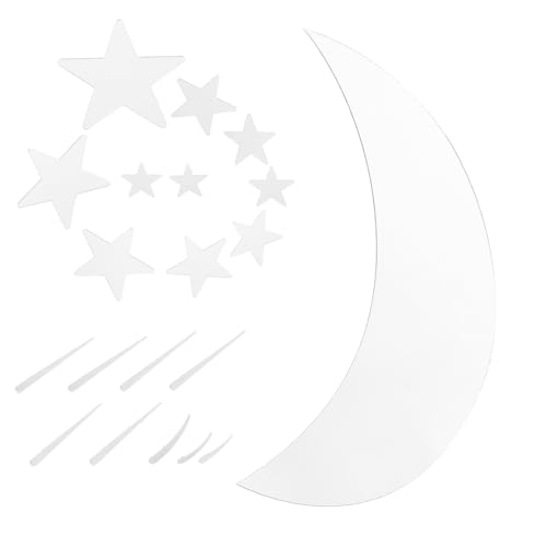 RORPOIR 2 Stück Teiliges Mond Stern Wandtattoo Silber Spiegelaufkleber Selbstklebend Abnehmbar für Kinderzimmer Raum DIY Wanddeko von RORPOIR