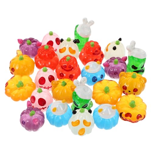 RORPOIR 24 Stück Leuchtende Halloween Dekorationen aus Resin für Innenräume Süße Kürbis und Gespensterornamente für Partys und Mikro Landschaften von RORPOIR