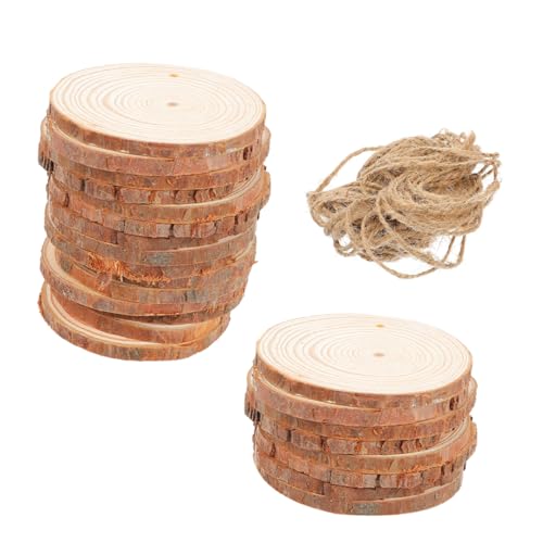 RORPOIR 25 Stück Holzuntersetzerscheiben: Mini-rundscheiben Mit Jute – Unvollendete, Vorgebohrte Kreise Für Getränkeschutz, Bauernhaustische, Hochzeitshütten- von RORPOIR