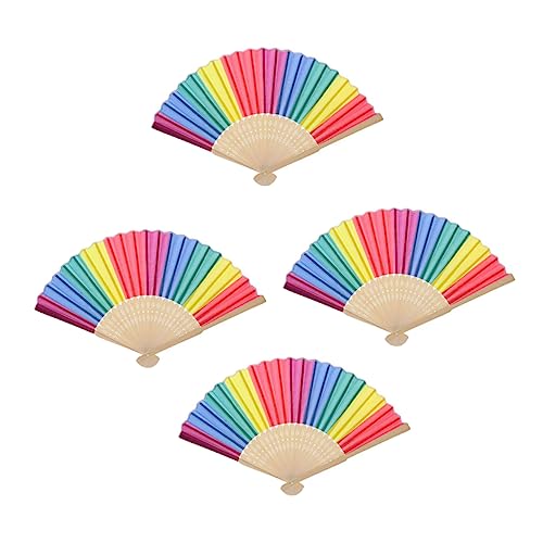 RORPOIR 4 Stück Regenbogen Knochenfächer Buntes Kinderspielzeug Faltbarer Handfächer Regenbogen Vintage Fächer Schmuckfächer Tragbar Regenbogen Fotografie Requisite Tanz von RORPOIR
