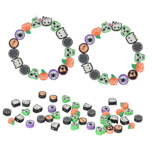 RORPOIR 40 Stück Teiliges Polymer Clay Beads Halloween Schädel Kürbis Perlen Langlebig und Farbbeständig Flache Spacer Perlen für DIY Schmuckherstellung für Armbänder Halsketten und von RORPOIR