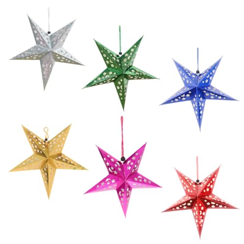 RORPOIR Weihnachtslaternen-Lampenschirm 6 Stück Papierstern-Laternen Weihnachtsstern Pendelleuchte Lampenschirm RORPOIR Weihnachtslaternen-Lampenschirm 6 Stück Papierstern-Laternen Weihnachtsstern Pendelleuchte Lampenschirm von RORPOIR