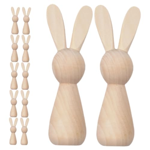 RORPOIR Einzigartige Osterhasenstatue Unvollendete Holzfigur Zum Bemalen Als Heimdekorationsset von RORPOIR