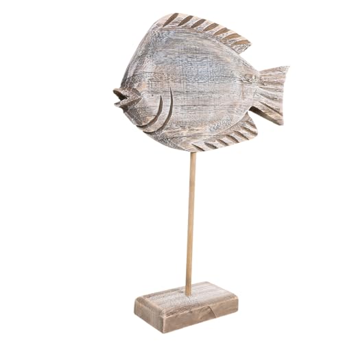 RORPOIR Fisch Figur Dekoration Handgefertigter Rustikaler Holzfisch Als Tischdeko Im Maritimen Stil Für Büro Badezimmer Und Für Nautische Wohnräume von RORPOIR