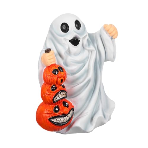 RORPOIR Halloween Geisterfigur aus Resin mit Kürbis Gruselige Tischdekoration für Halloween Party Lebensechte Resin Skulptur Leicht und Kompakt für Wohnzimmer und Herbstfest von RORPOIR