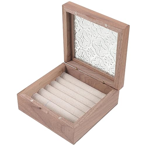 RORPOIR Vintage Holz Schmuckschatulle mit Glasdeckel Kompakte Kleine Aufbewahrungsbox Leicht und Platzsparend Fein Verarbeitet für Reisen und Tägliche Schmuckorganisation von RORPOIR
