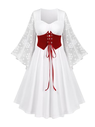 ROSE GAL Rosegal Mittelalterliches Feenkleid, Übergröße, Netzstoff, Halloween-Kostüme, Kleid, Cosplay, White_1, 5XL Große Größen von ROSE GAL