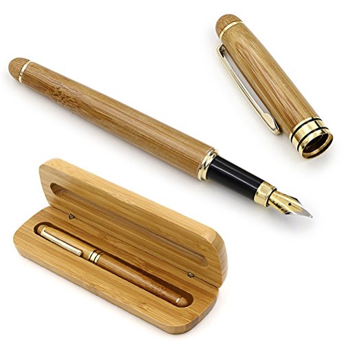 rosenice Füllfederhalter Bambus Medium Feder Schönschreibfüller natur Schreiben Stift mit Konverter und Fall von rosenice