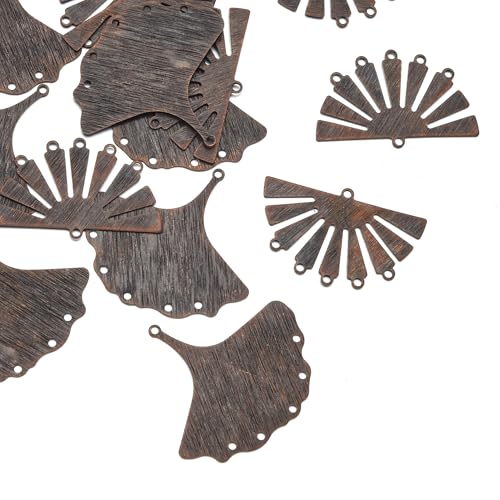 ROSENORTH Antikes Kupfer-Ohrring-Bastelset – Messingfächer und Ginkgo-Blattverbinder, Haken, Biegeringe und Verschlüsse für DIY-Schmuck, Bastelbedarf (120 Stück) von ROSENORTH