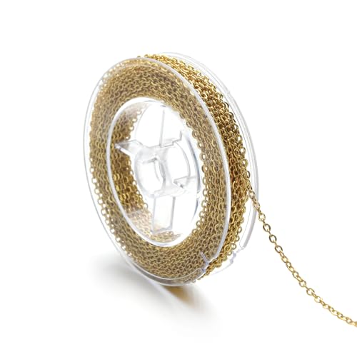 ROSENORTH Schmuckketten-Set aus 18 Karat vergoldetem Edelstahl, Kreuzkette mit Karabinerverschlüssen und Biegeringe für selbstgemachte Halsketten, Armbänder, Schmuckherstellung (18 K 2,0 mm) von ROSENORTH