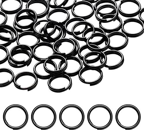 ROSETOR 50 Stück schwarze Spaltringe, 10 mm, Metall, runde Schlüsselanhänger, Ringe für Schlüssel, Organisation, DIY, Handwerk, Zubehör von ROSETOR