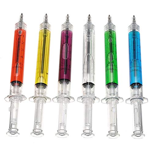 Kugelschreiber in Spritzenform, modisch, für Krankenhaus, Krankenschwester, Zuhause, Schule, Büro, 6 Stück (zufällige Farbe) von ROSETOR