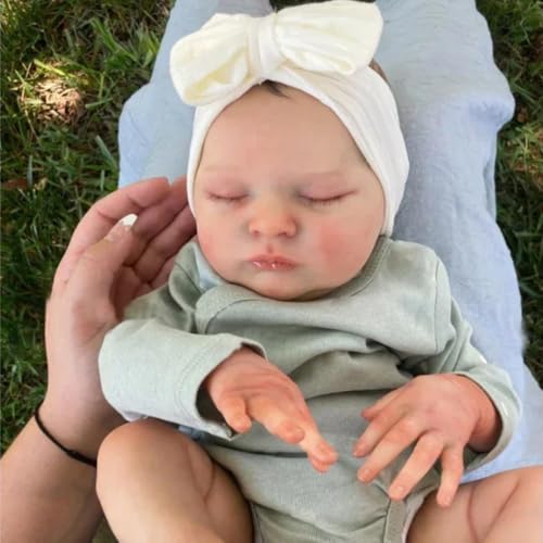 ROSHUAN 20 Zoll Reborn Babypuppen Weiches Silikon Vinyl Körper Realistische Baby Puppe mit Stirnband und Kleidung Reborn Kleinkind Puppen Sieht Aus Wie EIN Echtes Baby (schlafendes Mädchen) von ROSHUAN