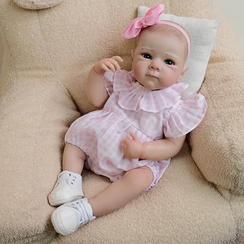 ROSHUAN Reborn Baby Girl 18 Zoll 48 cm Realistische Neugeborene Baby Puppe Mit Stoff Körper Gewichtet Leben Wie Reborn Puppen, Die Real Aussehen Bebe Mit Puppe Kleidung Für Kinder Geschenke von ROSHUAN