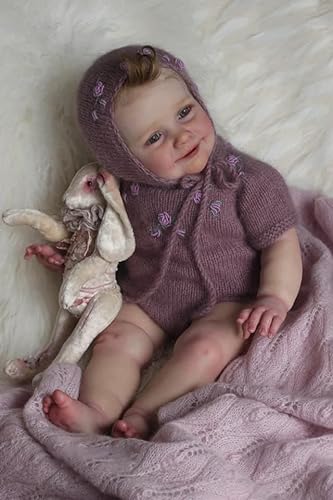 ROSHUAN Reborn Baby Puppen 24 Zoll 60 cm Lächelnd Realistisch Echtes Leben Baby Puppen Mädchen, Die Echt Aussehen Lebensecht Weiches Kleinkind Baby Puppen Mit Kleidung von ROSHUAN