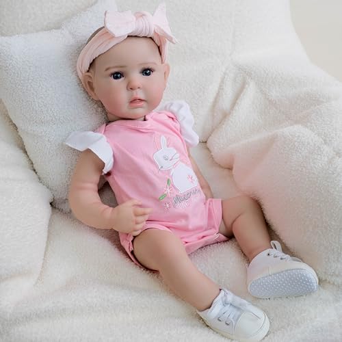 ROSHUAN Reborn Babypuppen Silikon Ganzkörper Mädchen 48,3 cm Weicher Körper Realistische Neugeborene Babypuppe Wachen Mädchen Real Life Reborn Puppen mit Kleidung und Fütterungsspielzeug von ROSHUAN
