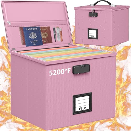 Feuerfeste Aktenbox für Dokumente, tragbar, feuerfest, Dokumenten-Organizer mit Griff, wasserdicht, sicher verschließbar, Ordner, Aufbewahrung mit Deckel, Rosa Feuerfeste Aktenbox für Dokumente, tragbar, feuerfest, Dokumenten-Organizer mit Griff, wasserdicht, sicher verschließbar, Ordner, Aufbewahrung mit Deckel, Rosa von ROSONG