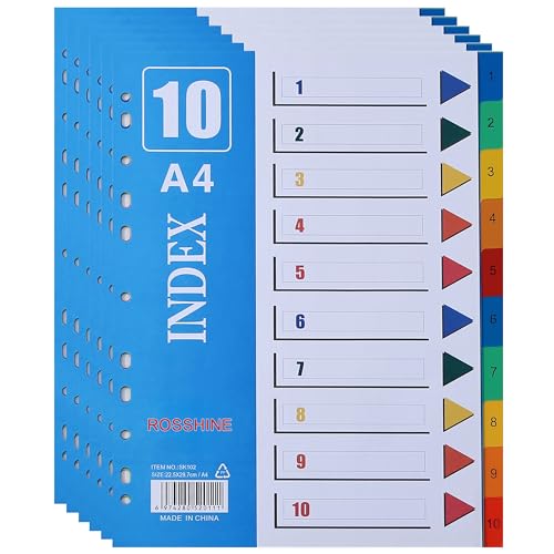 1-10-teilige A4-Ordner-Trennblätter für Ringbücher, 6 Stück, Ordner-Trennblätter für Aktenordner, Fächerpapier-Trennblätter A4 mit verstärkten 11 Löchern und Inhaltsliste, ideal für Büro, Schule, 1-10-teilige A4-Ordner-Trennblätter für Ringbücher, 6 Stück, Ordner-Trennblätter für Aktenordner, Fächerpapier-Trennblätter A4 mit verstärkten 11 Löchern und Inhaltsliste, ideal für Büro, Schule, von ROSSHINE