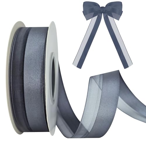 Bänder zum Basteln, 25 mm, 22 m, Organzaband, Chiffonband, Satinbänder für Geschenkverpackungen, Haarband, Hochzeit, Auto, doppelseitig, Kuchenband, Dekoration (grau) von ROSTEEN