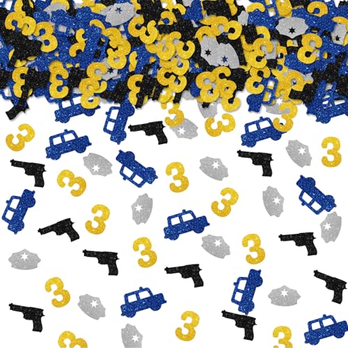100 Stück Polizei 3. Geburtstag Konfetti Polizist Geburtstag Tischkonfetti Polizeiauto/Waffenpapier Streudeko Offizier 3. Jahrestag Party Tischdekoration von ROSTYAKZ