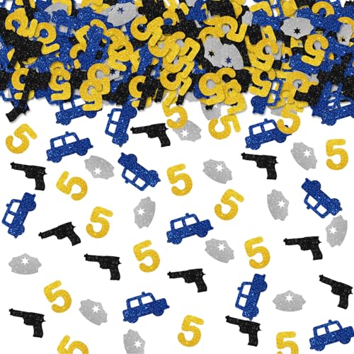 100 Stück Polizei 5. Geburtstag Konfetti Polizist Geburtstag Tischkonfetti Polizeiauto/Waffenpapier Streudeko Offizier 5. Jahrestag Party Tischdekoration von ROSTYAKZ